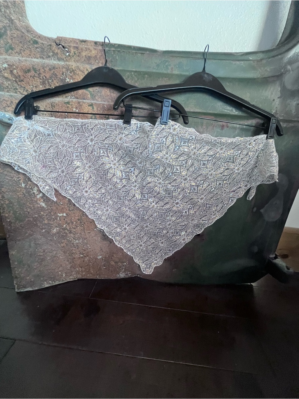 Vintage Lace Triangle Scarf Gold and Silver Metallic